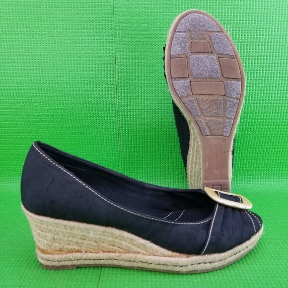 ✅Naturalizer BASHFUL Black Fabric Espadrille Peep Toe Wedge Shoes Women’s Sz 7M - Picture 13 of 16